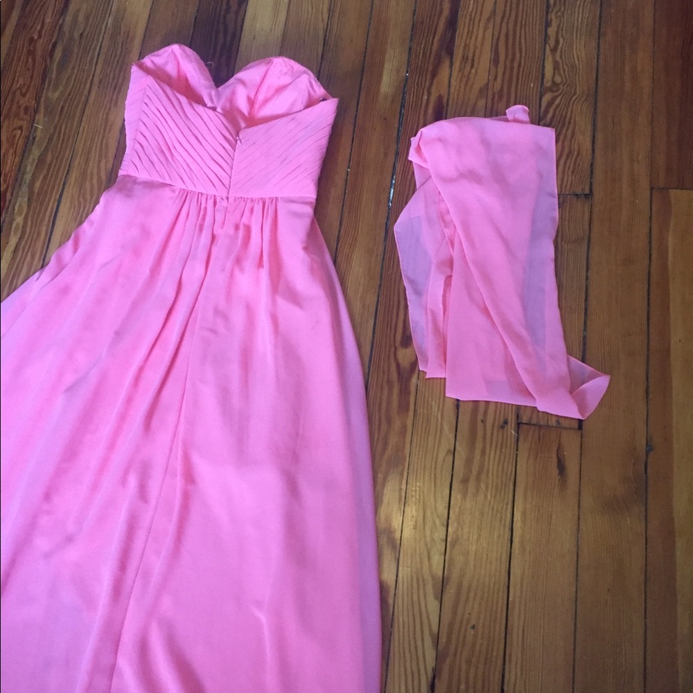 Mori Lee coral high-low bridesmaid dress #142 - Picture 4 of 8